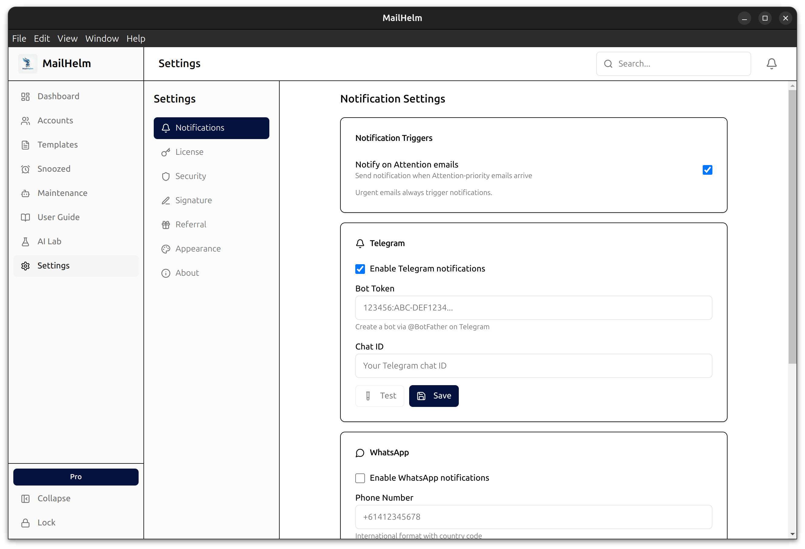 Telegram, WhatsApp & Feishu Push Notifications