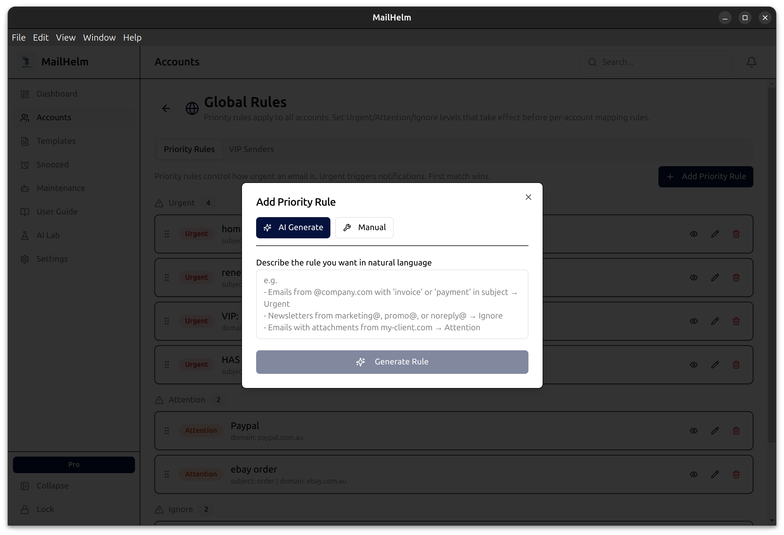 Per-Account Classification Rules
