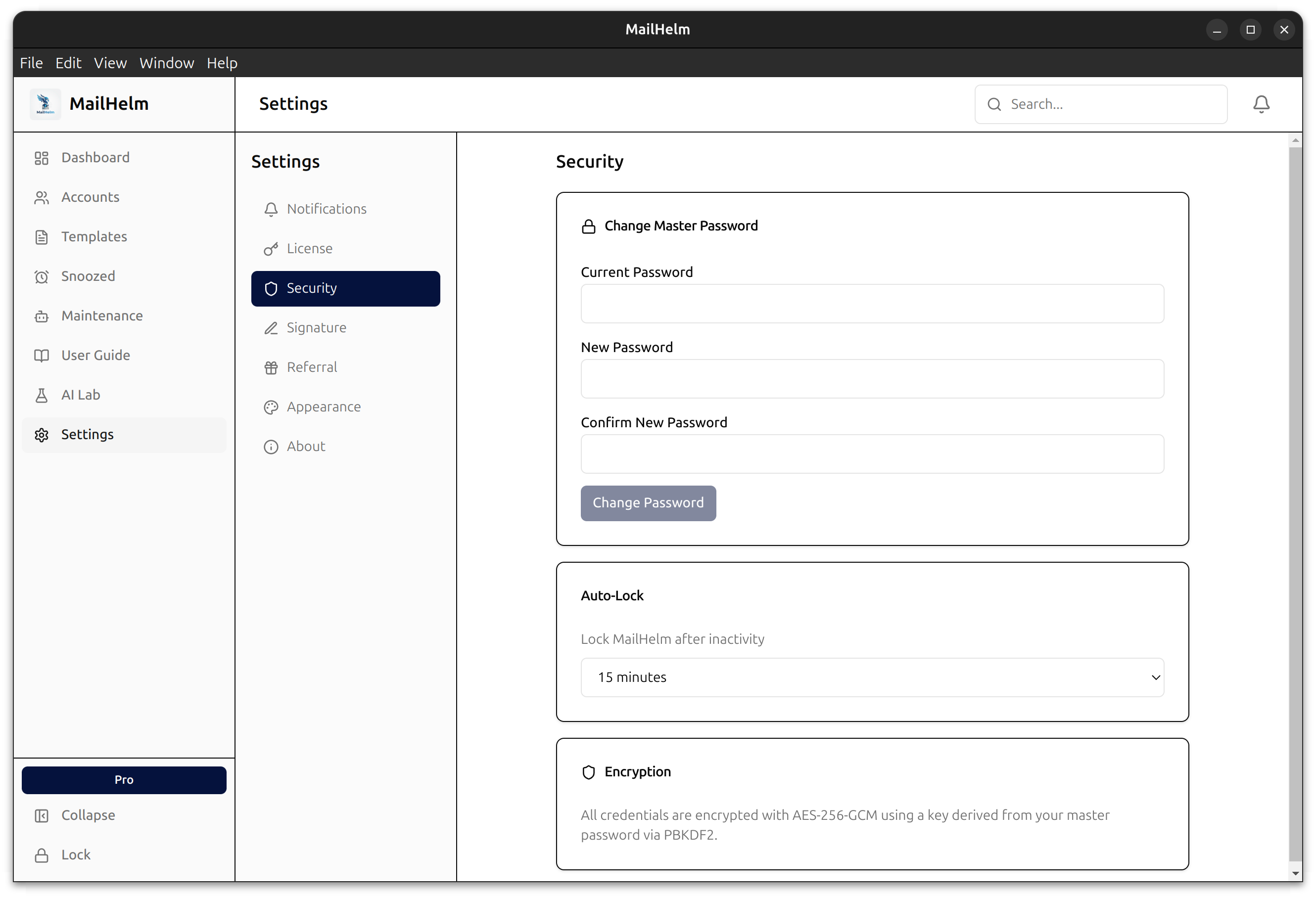 AES-256-GCM Encryption & Auto-Lock